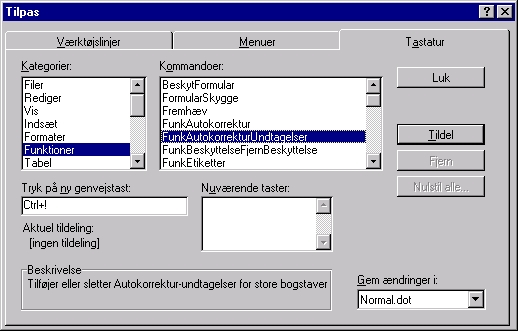 Du kan selv definere genvejstaster i Microsoft Word.