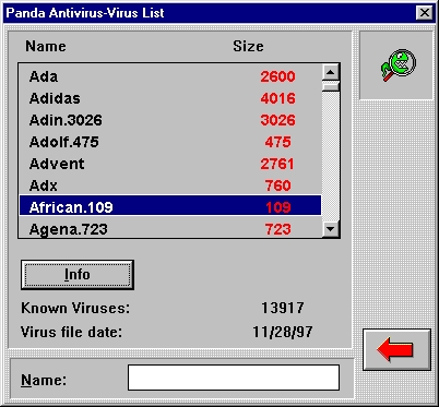 Panda Antivirus har et leksikon over en lang række vira – desværre er der ikke megen information om hver enkelt.