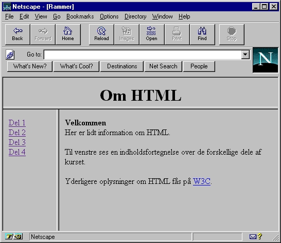 Fire HTML-dokumenter bliver til et ved hjælp af rammer.
