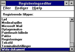 Registreringsdatabasen og -editoren findes også i Windows 3.1. Her holder den styr på registrerede filtyper.