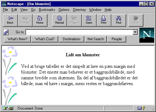 En tabel brugt til at lave venstremargin.